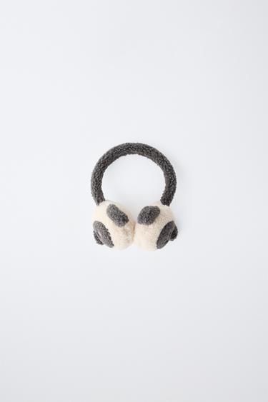 SHEARLING EARMUFFS WITH SHEEP DETAIL — Black / Ecru 2