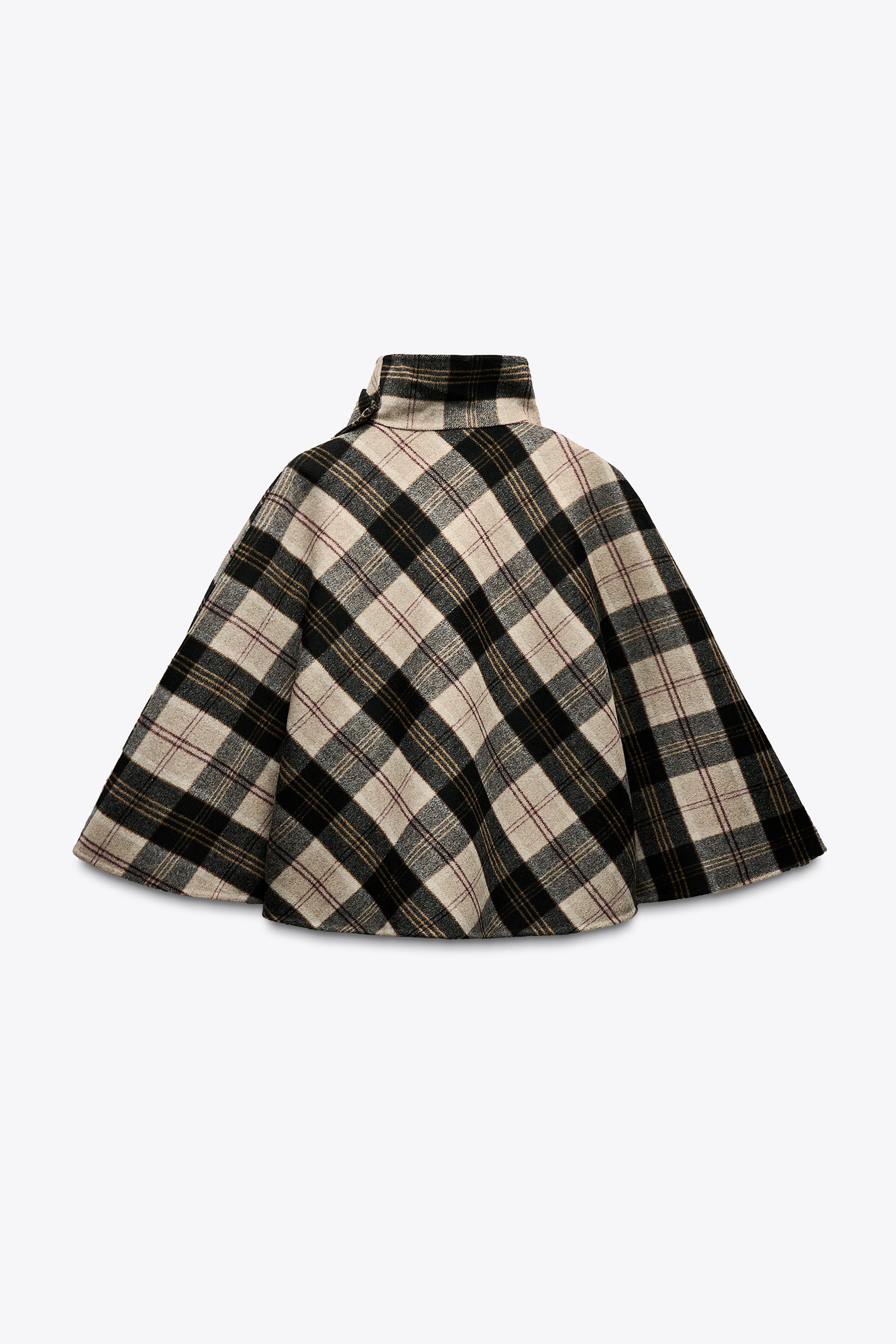ZW COLLECTION CHECK WOOL CAPE - Ecru / Beige | ZARA South Africa
