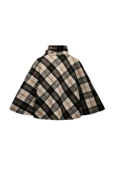 Zara WOOL BLEND PLAID CAPE ZW COLLECTION - Ecru / Beige