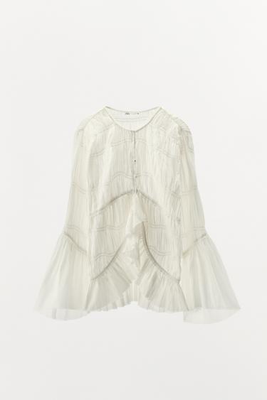 ASYMMETRIC TEXTURED BLOUSE - LIMITED EDITION - Oyster-white by Zara - Image 3