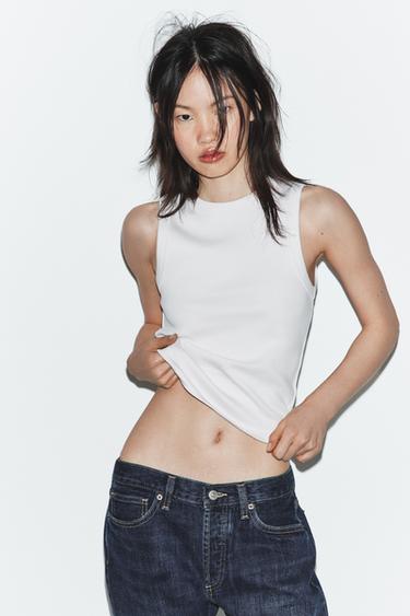 ТОП В РУБЧИК НА БРЕТЕЛЯХ — БЕЛЫЙ от Zara