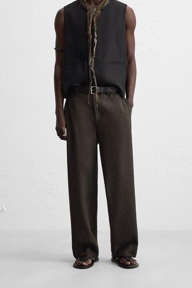 RELAXED FIT TROUSERS WITH VENTS - Brown by Zara