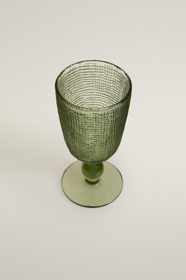 RAISED DESIGN WINE GLASS - Green by Zara - Image 1