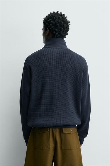 WAFFLE-KNIT TEXTURED SWEATSHIRT - Navy blue by Zara - Image 2