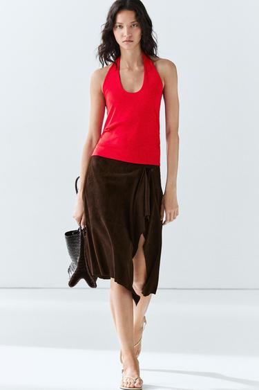 Cotton modal blend halter top — Red 1