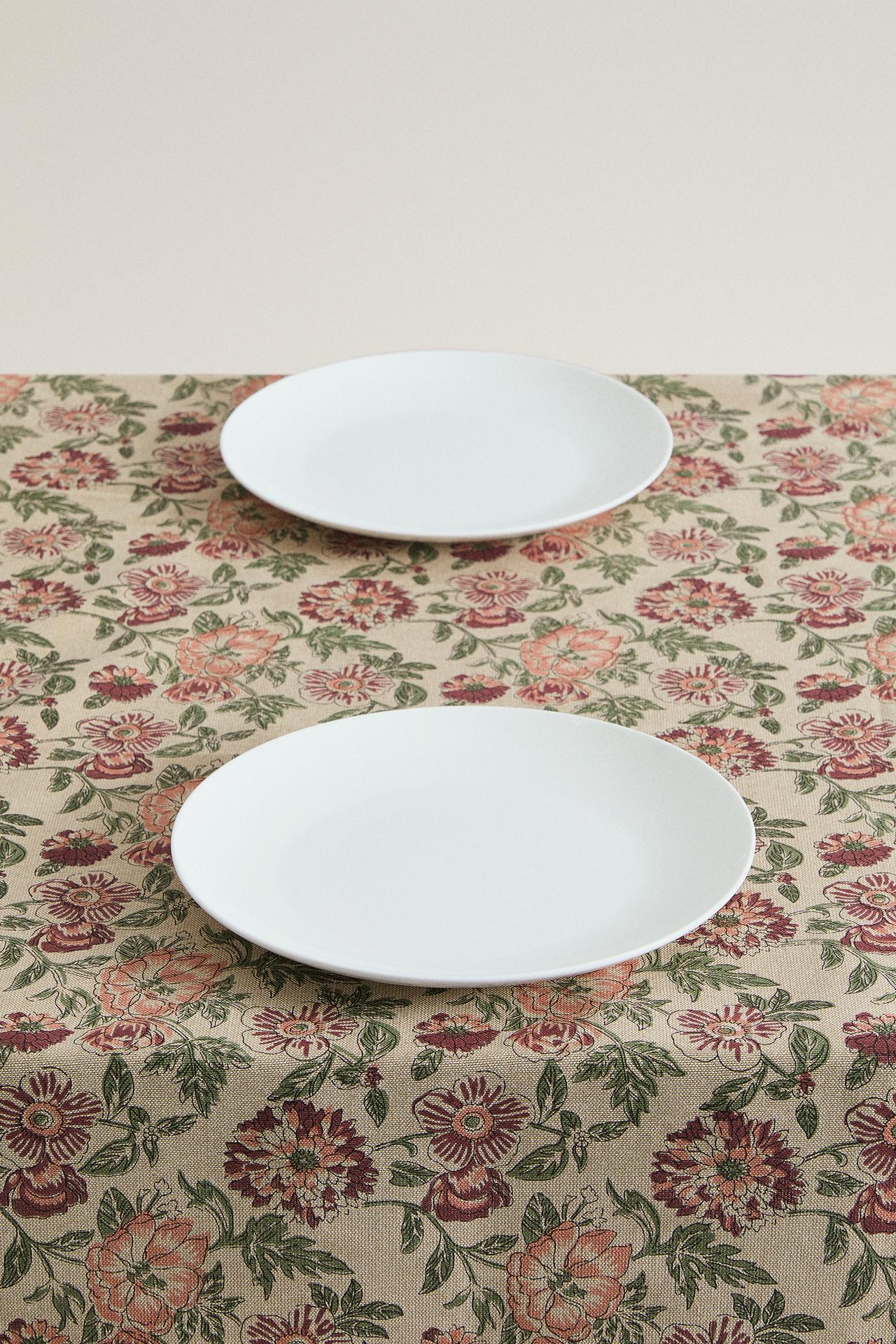 FLORAL PRINT COTTON TABLECLOTH — Brown / Taupe