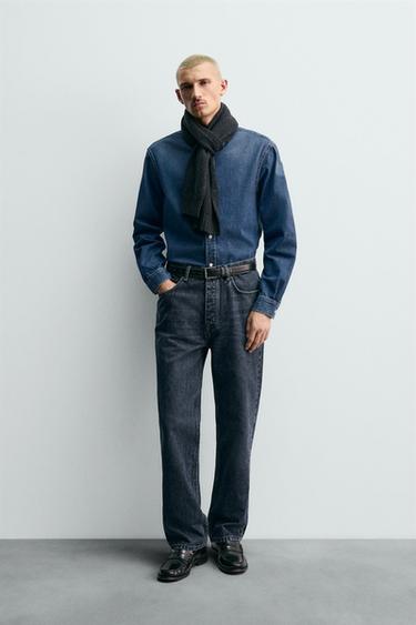 COTTON-CASHMERE DENIM SHIRT - Mid-blue by Zara