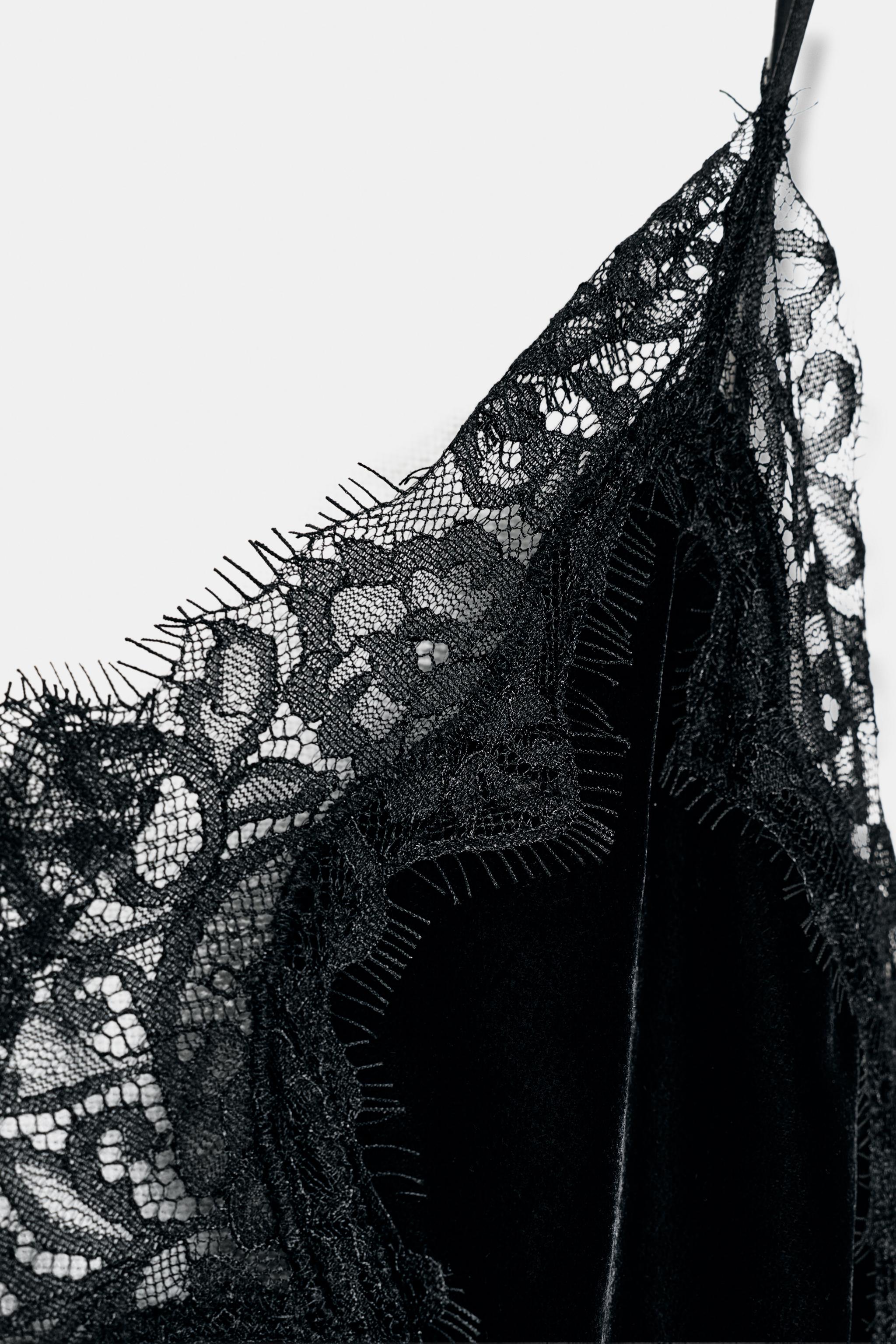 レースディテール付きベルベットワンピース ZW COLLECTION - ブラック