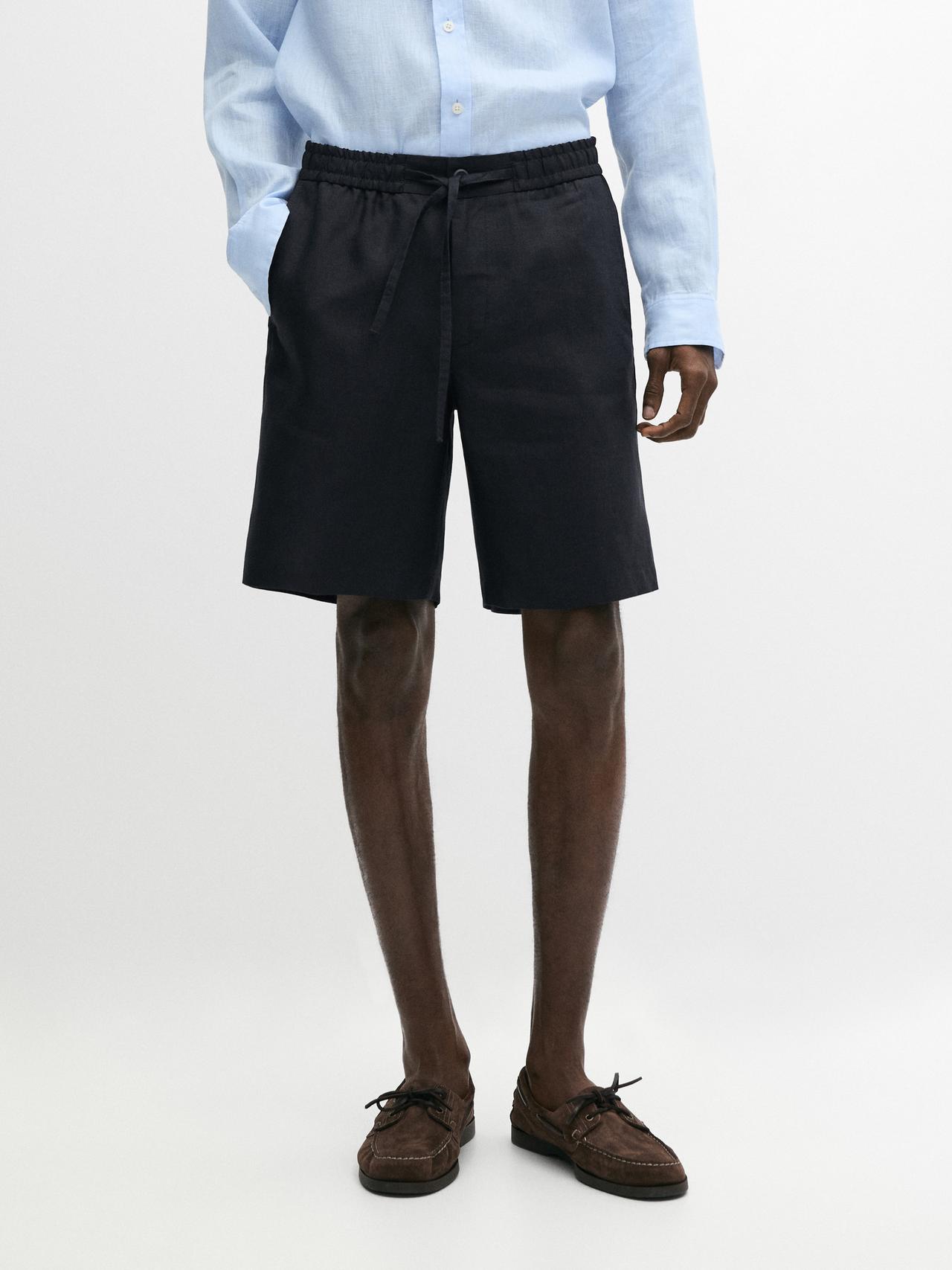 100% linen short Bermuda shorts — Navy blue