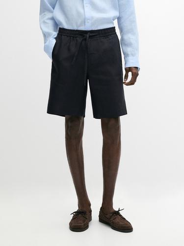 100% linen short Bermuda shorts — Navy blue 2