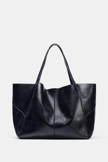 Zara KOŽNA VELIKA SHOPPER TORBA – Mornarsko plava