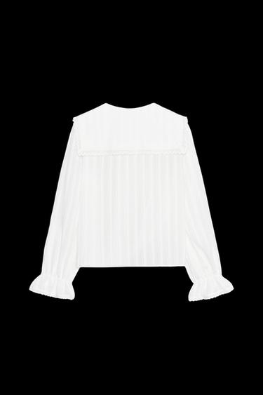 CAMISA CUELLO BOBO PUNTILLA - Blanco roto de Zara