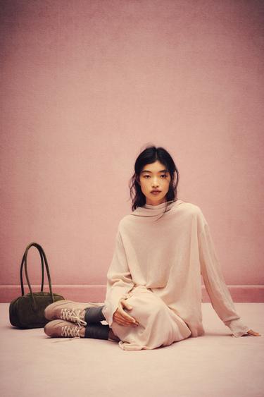 Zara 蝴蝶結皺褶感針織衫 - 嫩粉色