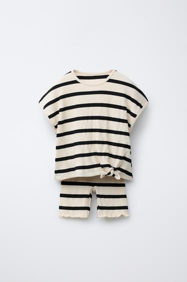 STRIPED KNOT T-SHIRT AND CYCLING LEGGINGS SET - Black by Zara