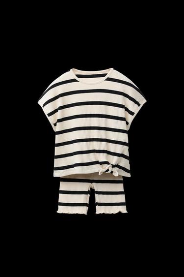 Zara KNOT T-SHIRT AND STRIPED CYCLING LEGGINGS SET - Black - Image 0