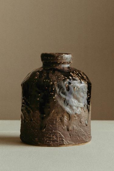 VASO DE CERÂMICA COM TEXTURA - Marrom / Verde da Zara