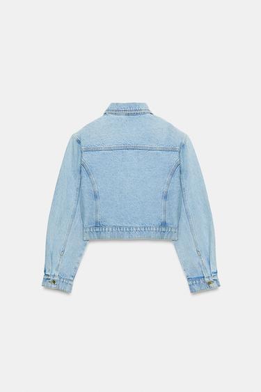 Zara Z1975 CROPPED DENIM JACKET WITH SHOULDER PADS - Mid-blue