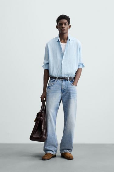 CAMISA RAYAS MEZCLA VISCOSA - Celeste de Zara - Imagen 0