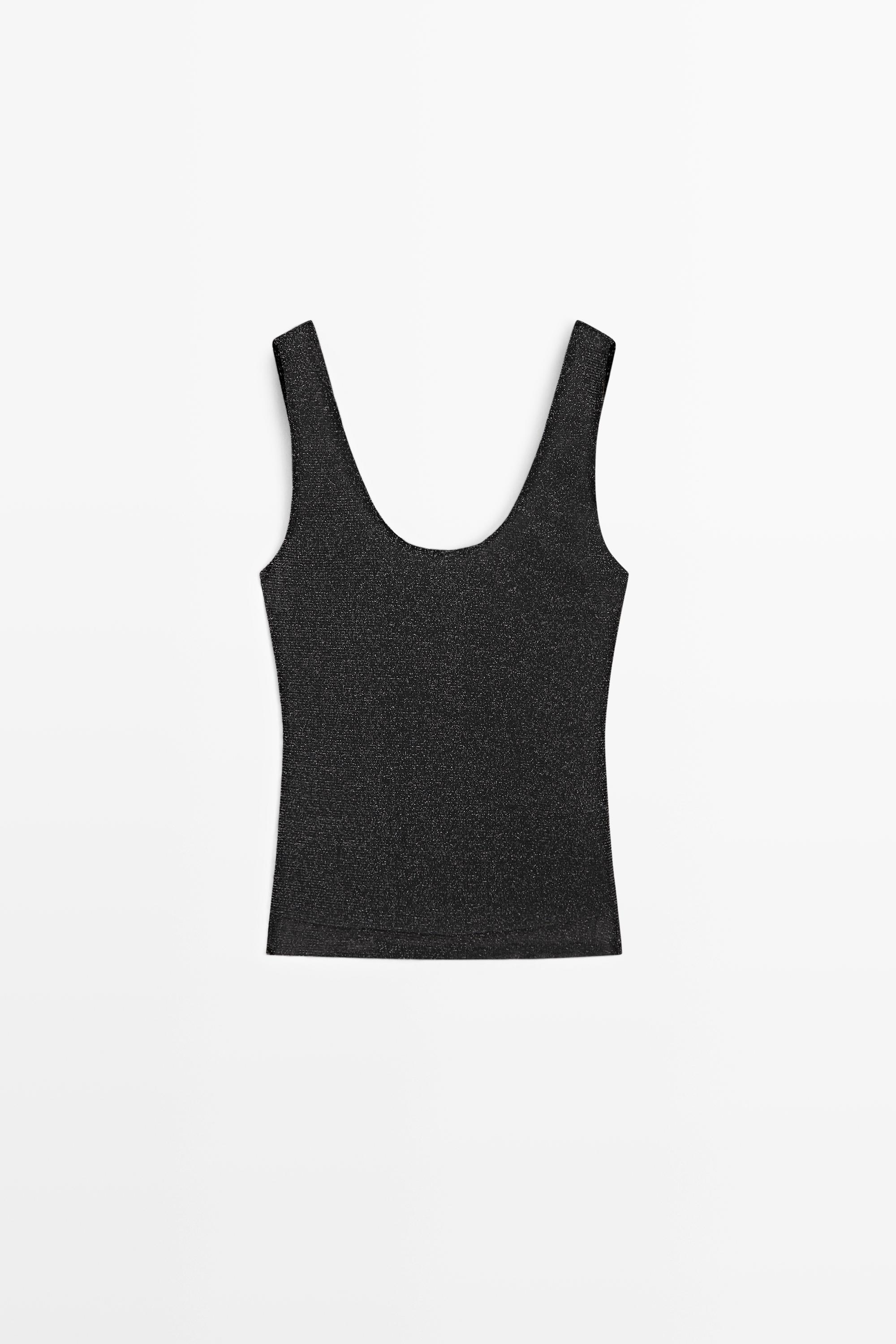 Semi-sheer metallic-effect strappy top