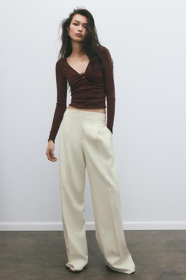 GATHERED KNIT TOP WITH BALL APPLIQUÉ - Brown by Zara