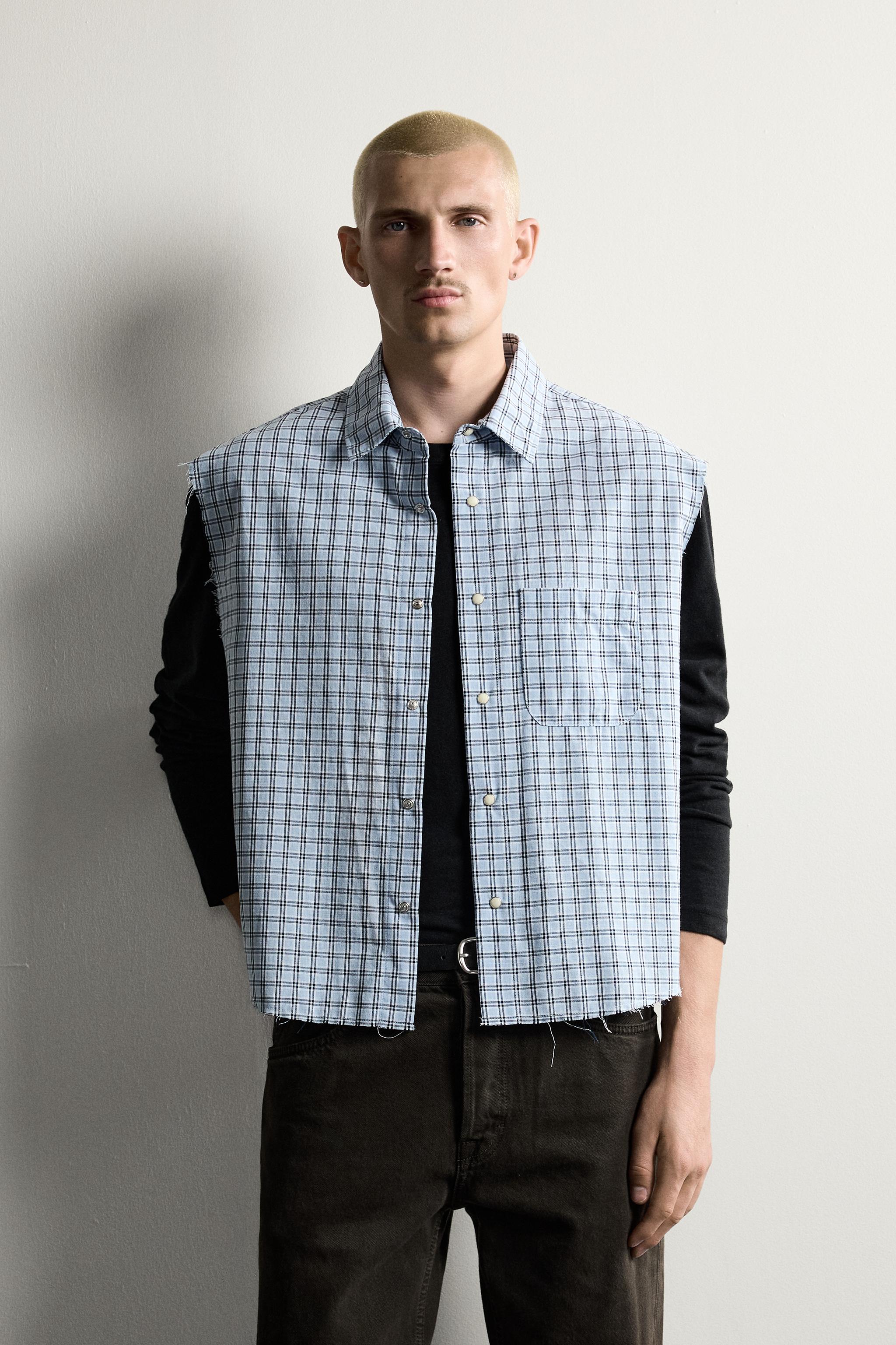 PLAID CROPPED TANK SHIRT — Blues