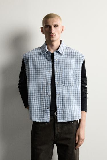 CROPPED FIT CHECK TANK SHIRT - Blues by Zara