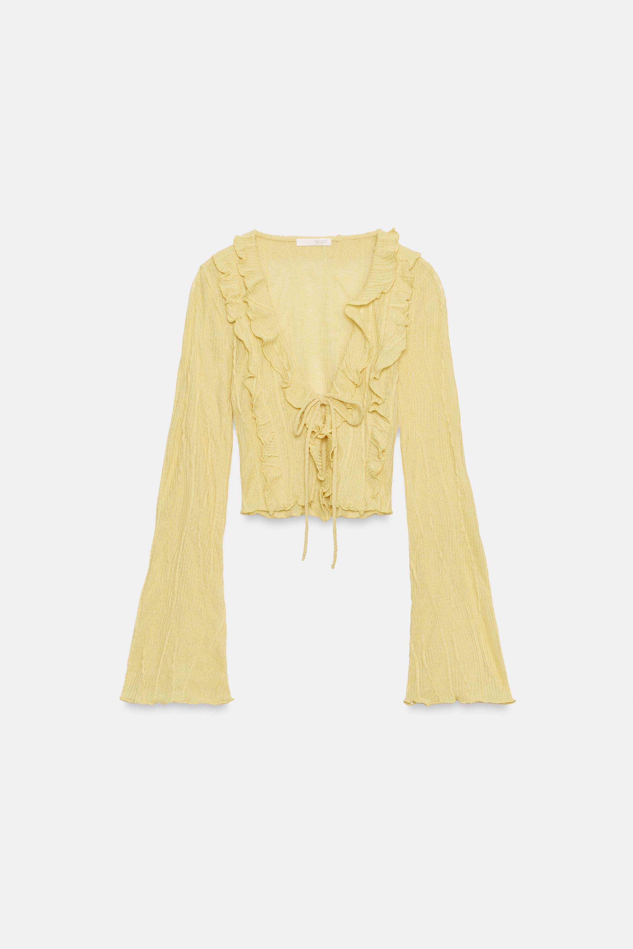 RUFFLED TOP WITH BOW — Light yellow