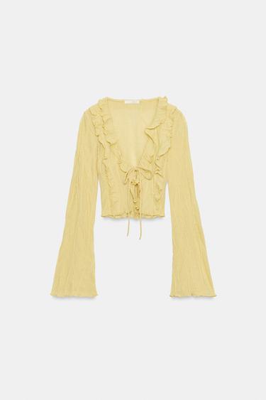 RUFFLED TOP WITH BOW - Light yellow by Zara