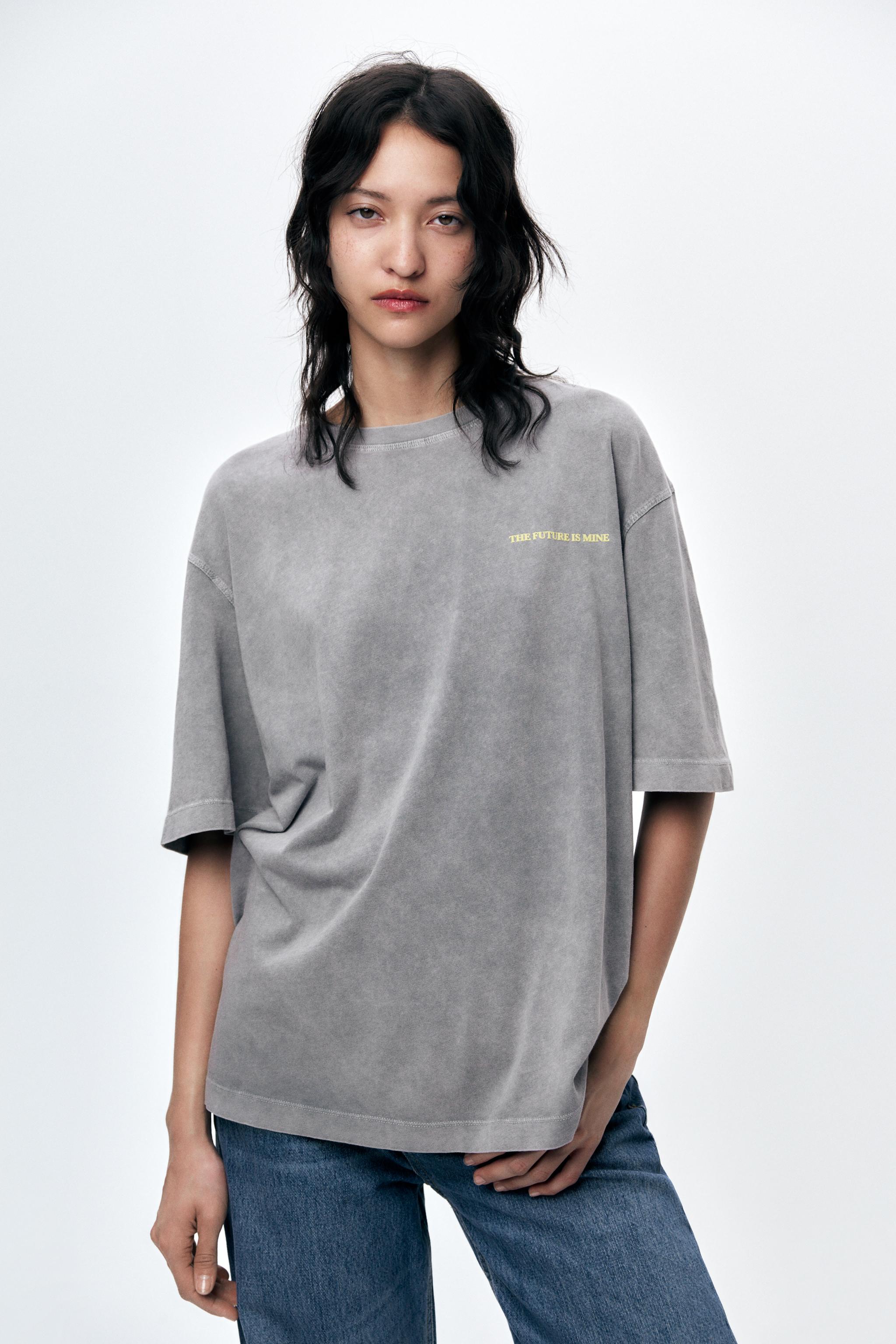 WASHED EFFECT TEXT PRINT T-SHIRT - Anthracite grey | ZARA Canada