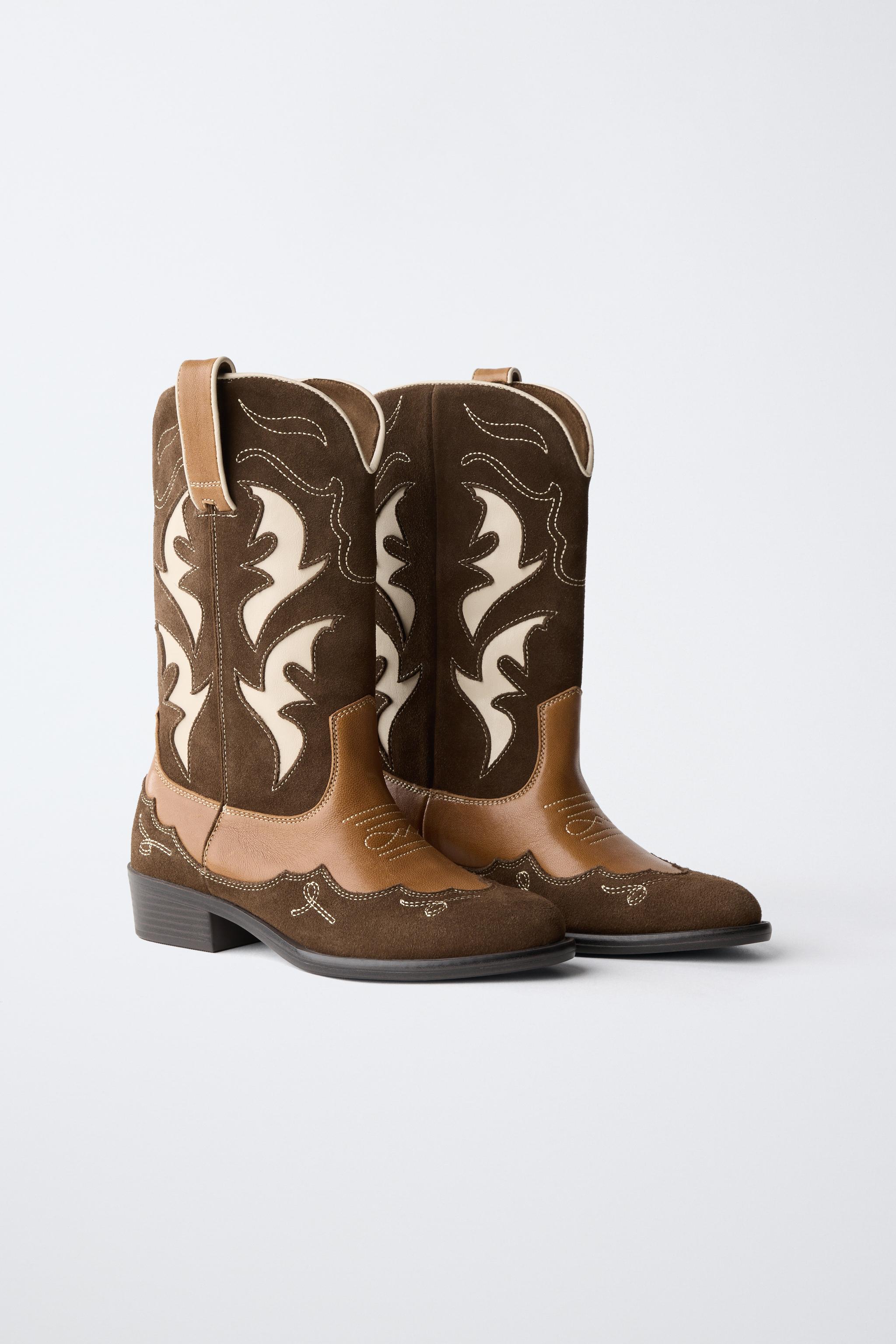 CONTRAST LEATHER COWBOY BOOTS