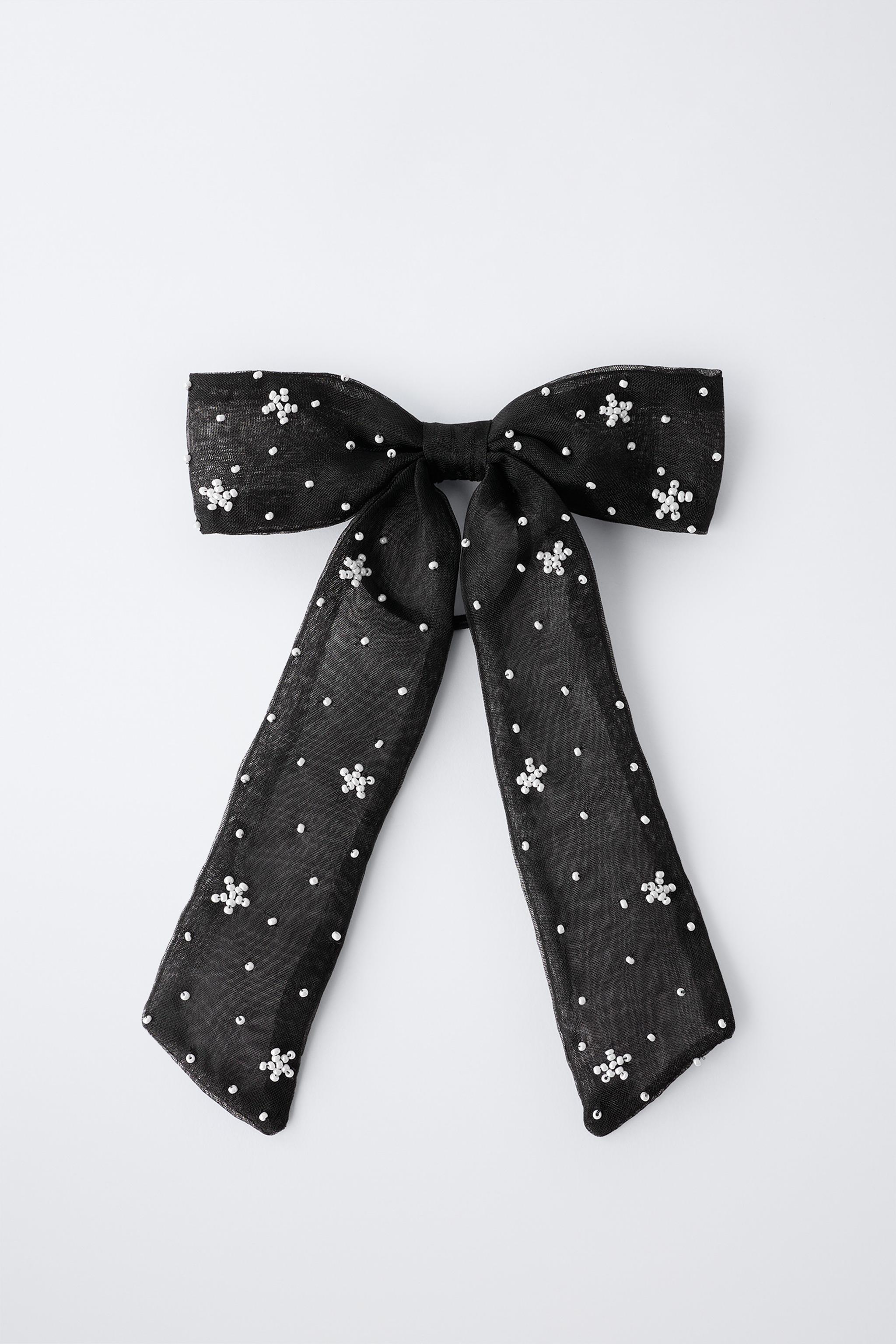 オーガンザリボン ビーズ付きヘアゴム - ブラック | ZARA Japan / 日本