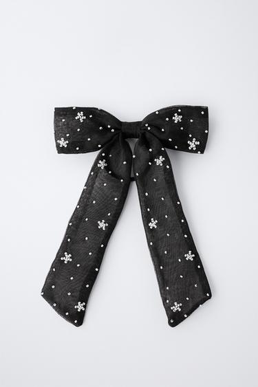 ORGANZA BEADED BOW SCRUNCHIE - Black by Zara - Image 3