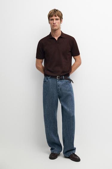 Zara 100% cotton intarsia knit polo shirt - Burgundy - Image 0