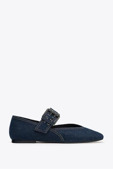 DENIM BUCKLE BALLERINAS - Blue by Zara - Image 0