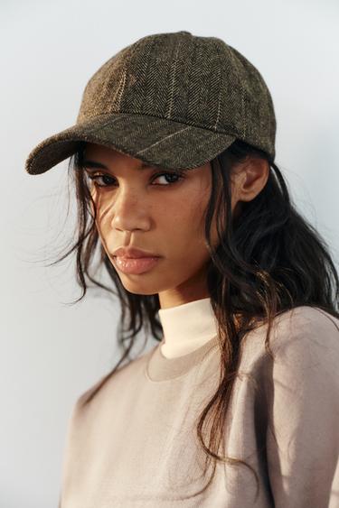 WOOL BLEND HERRINGBONE CAP — Gray 1