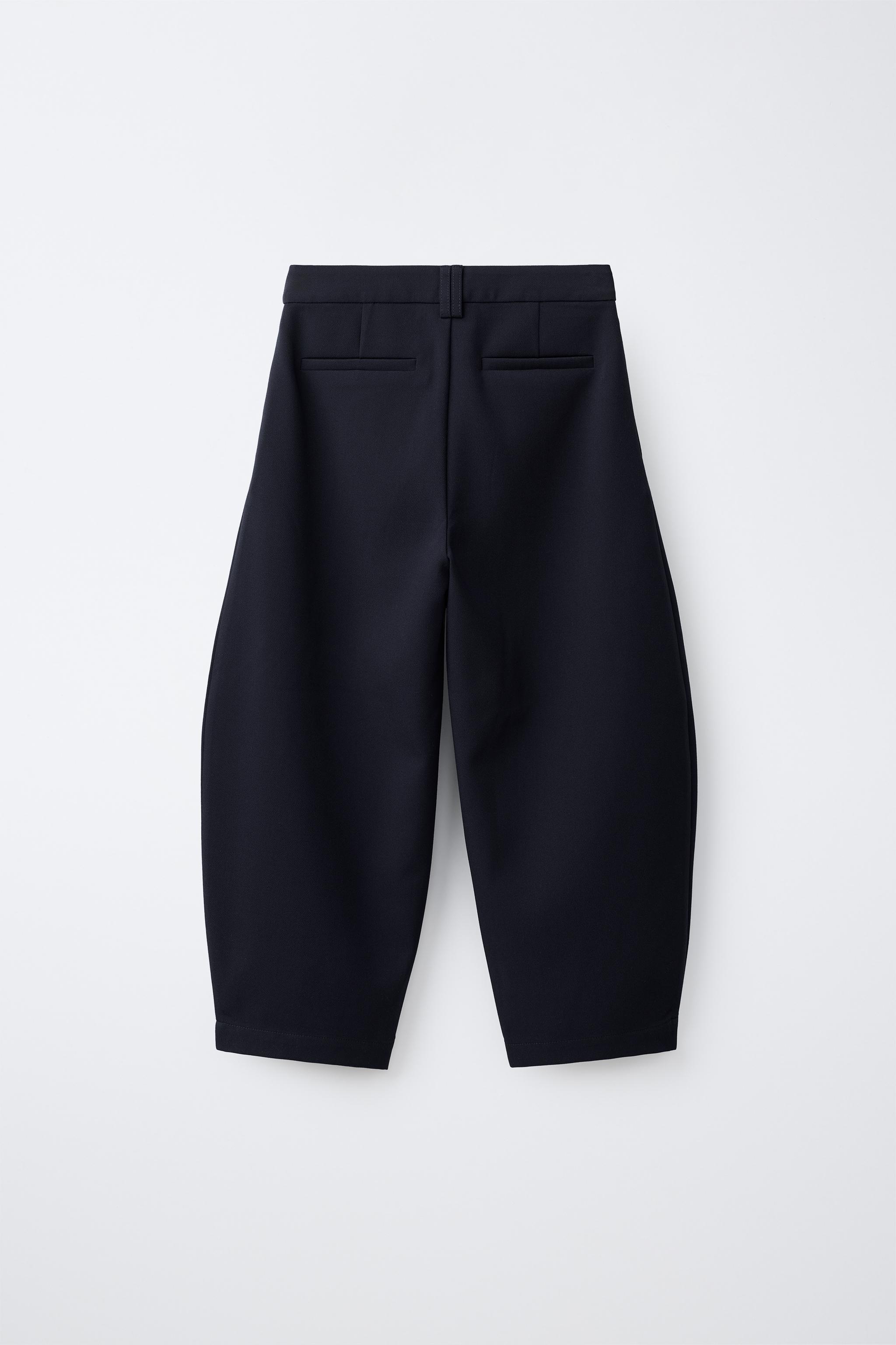 WRAP WAIST BARREL TAILORED PANTS — Navy blue