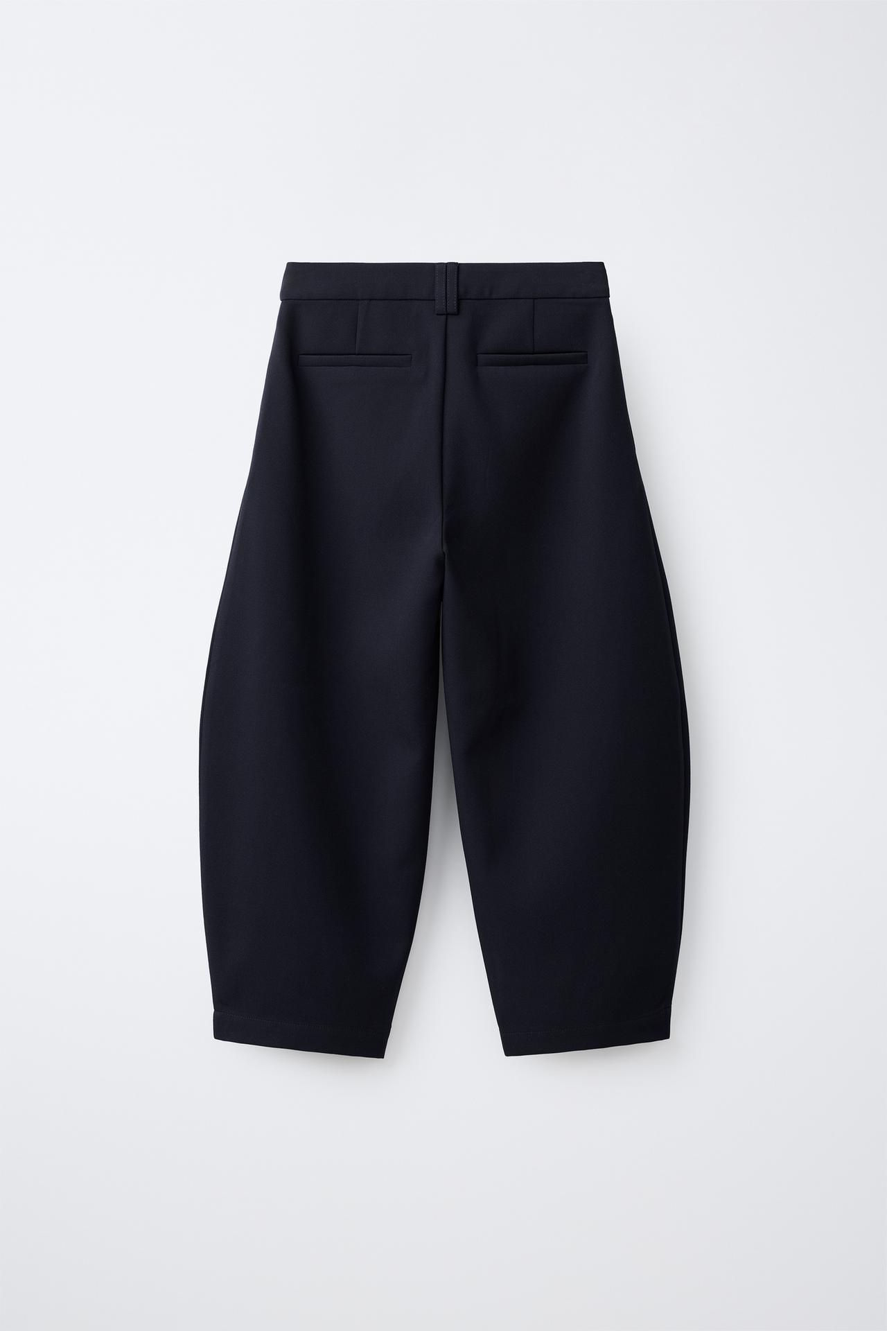 WRAP WAIST BARREL TAILORED PANTS — Navy blue