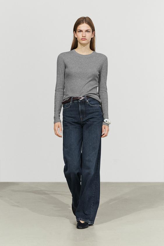 Zara Cotton blend knit T-shirt - Light gray - Image 0