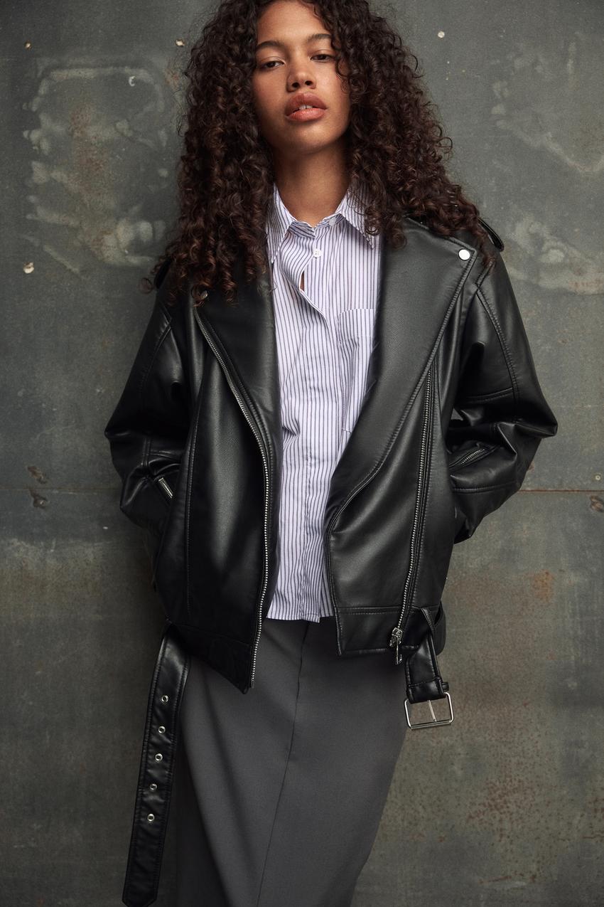 OVERSIZED FAUX LEATHER BIKER JACKET - Black | ZARA United States