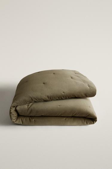 VELVET QUILTED QUILT - Grey green by Zara