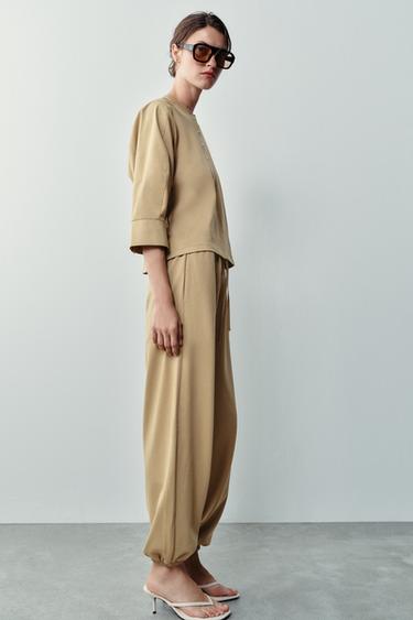 Zara COMBINED JOGGER TROUSERS - taupe brown