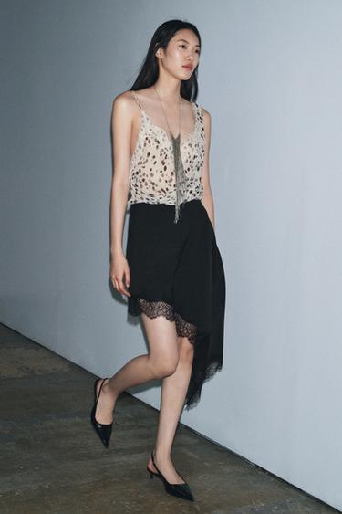 Zara ASYMMETRIC LACE SKIRT ZW COLLECTION - Black