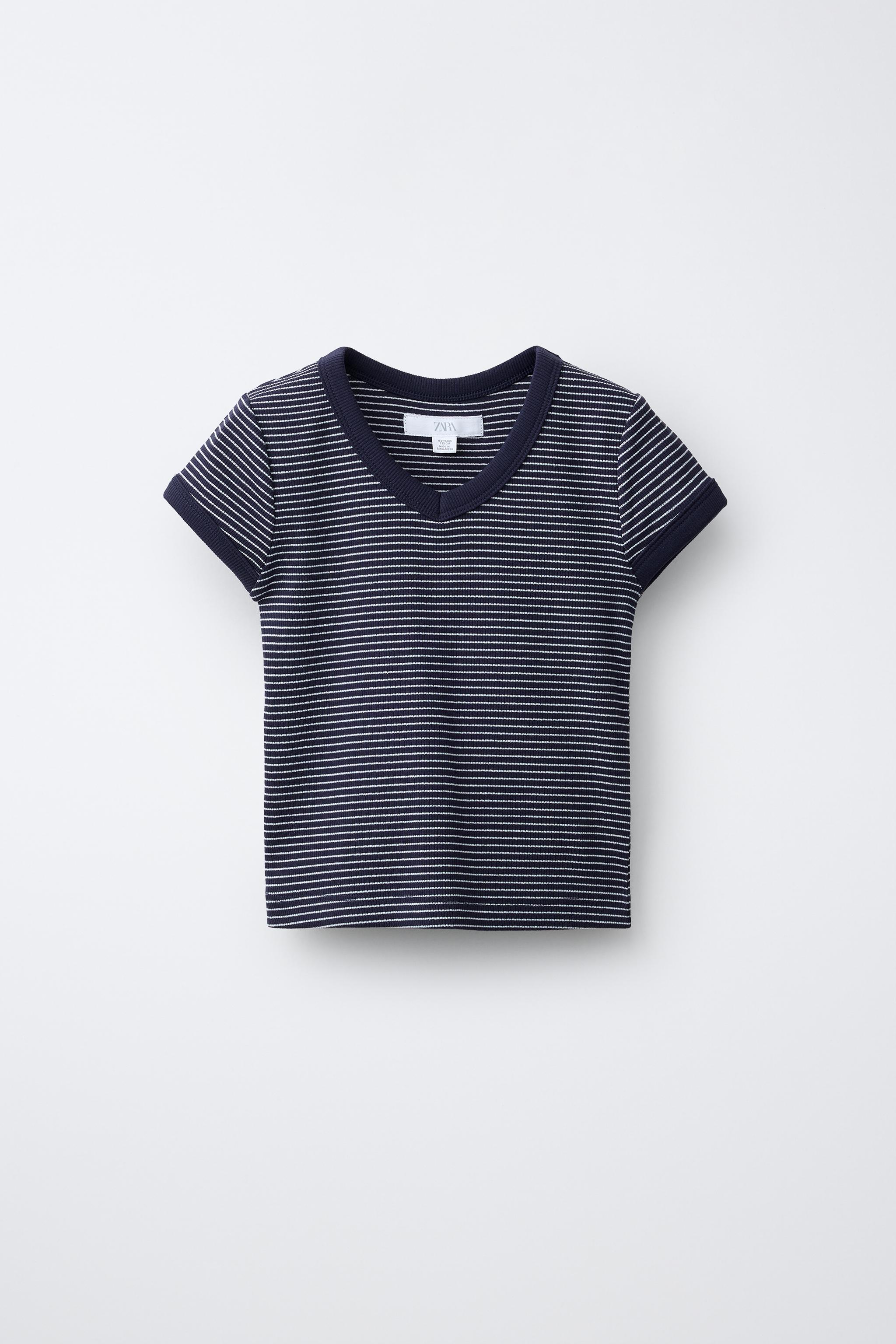 RIBBED STRIPED V-NECK T-SHIRT - Striped | ZARA Canada
