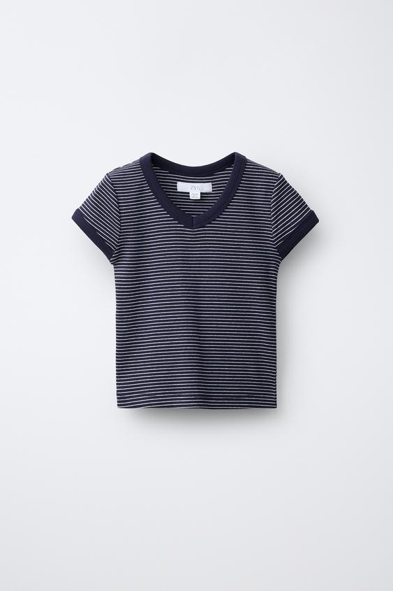 CAMISETA RIB CUELLO PICO RAYAS - Rayas de Zara - Imagen 0