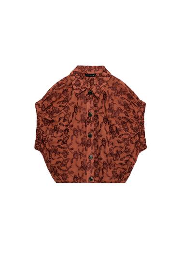 Zara EMBROIDERED ELASTICIZED TOP - Brick