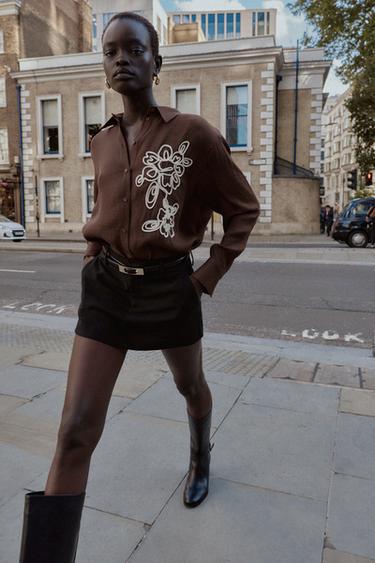 TEXTURED FLORAL SHIRT - Brown by Zara - Image 0