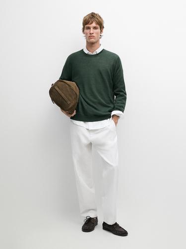 Zara Linen knit crew neck sweater - Bottle green