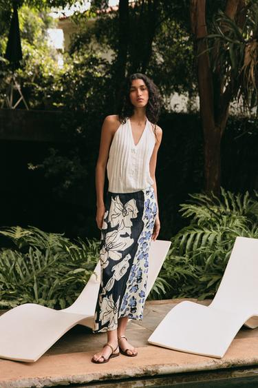Zara SATIN PRINTED MIDI SKIRT - Multicolored