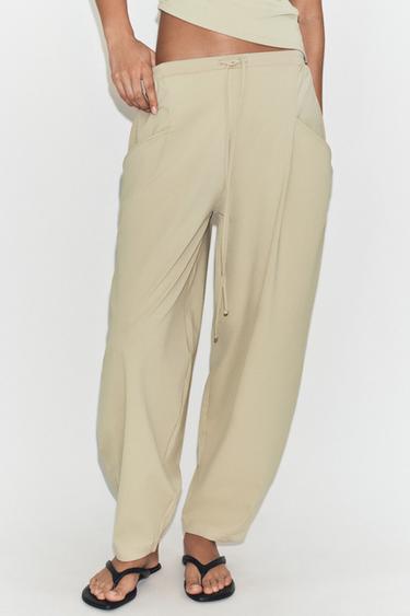 Zara TEXTURED PANTS WITH POCKETS - Light green