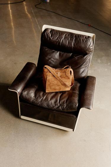 LEATHER BUCKET BAG WITH BELT DETAIL - Brown by Zara